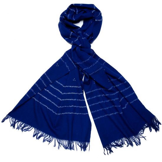 Bandhani Wool Scarf - Cobalt Blue